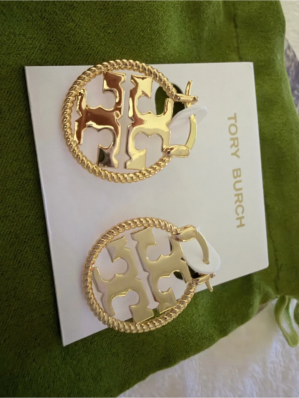 Tory Burch Gold Logo Medallion Drop Earrings